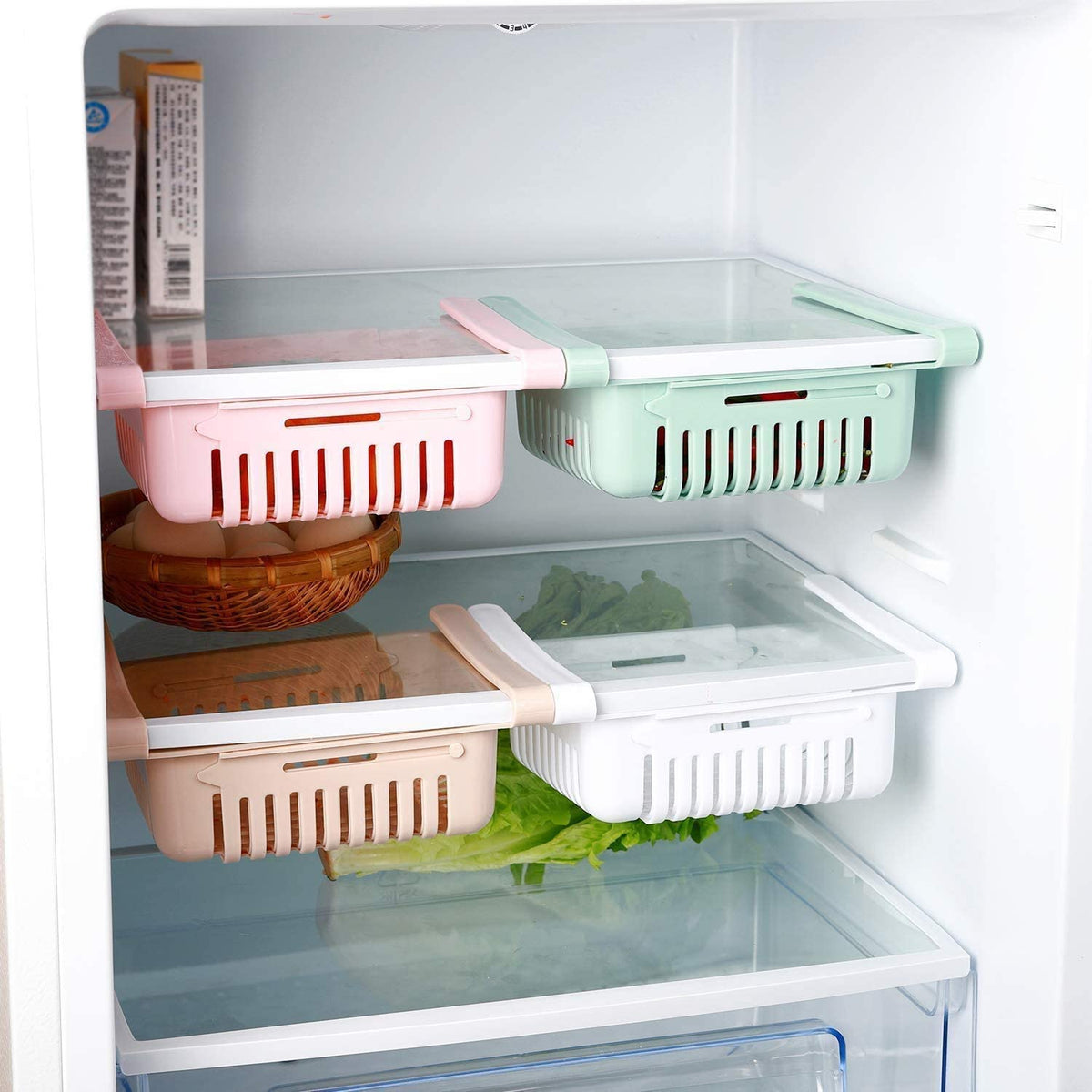 Adjustable Fridge Storage Basket – Stretchable Plastic Food Organizer Drawer (1 Pc, Random Color)