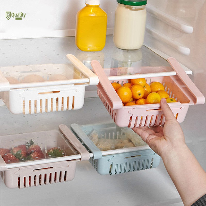 Adjustable Fridge Storage Basket – Stretchable Plastic Food Organizer Drawer (1 Pc, Random Color)
