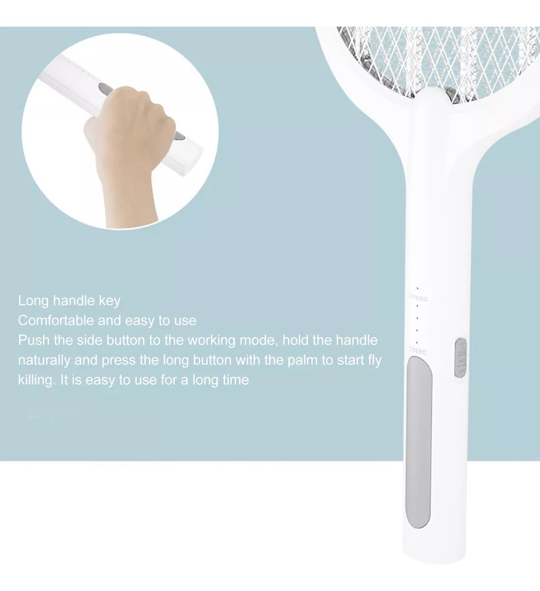 Rechargeable Electric Mosquito Killer Racket 2-in-1 – USB Bug Zapper with LED Flashlight (Random Color)