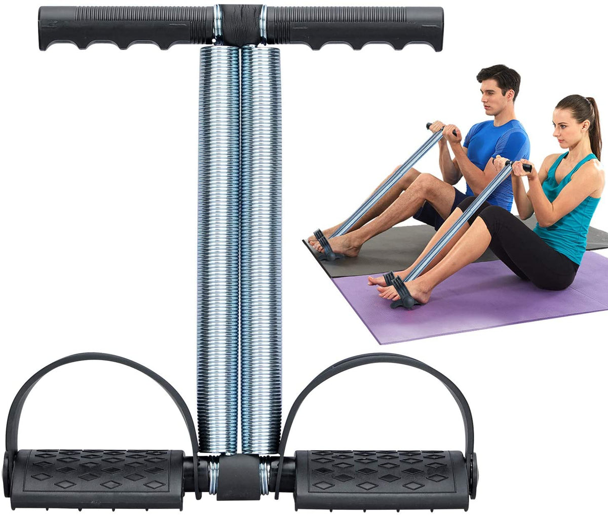 Double Spring Tummy Trimmer – Foot Pedal Resistance Band & Elastic Pull Rope for Home Gym Workout