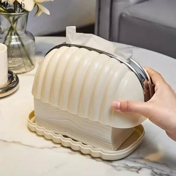Decorative Shell Tissue Box Holder – Elegant Modern Napkin Organizer for Home & Office