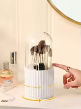360° Rotating Makeup Brush Holder – Dust-Proof Cosmetic Organizer with 6 Compartments & Travel Brush Bag
