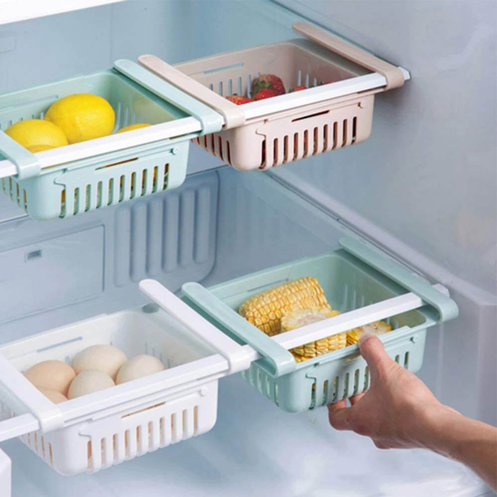 Adjustable Fridge Storage Basket – Stretchable Plastic Food Organizer Drawer (1 Pc, Random Color)