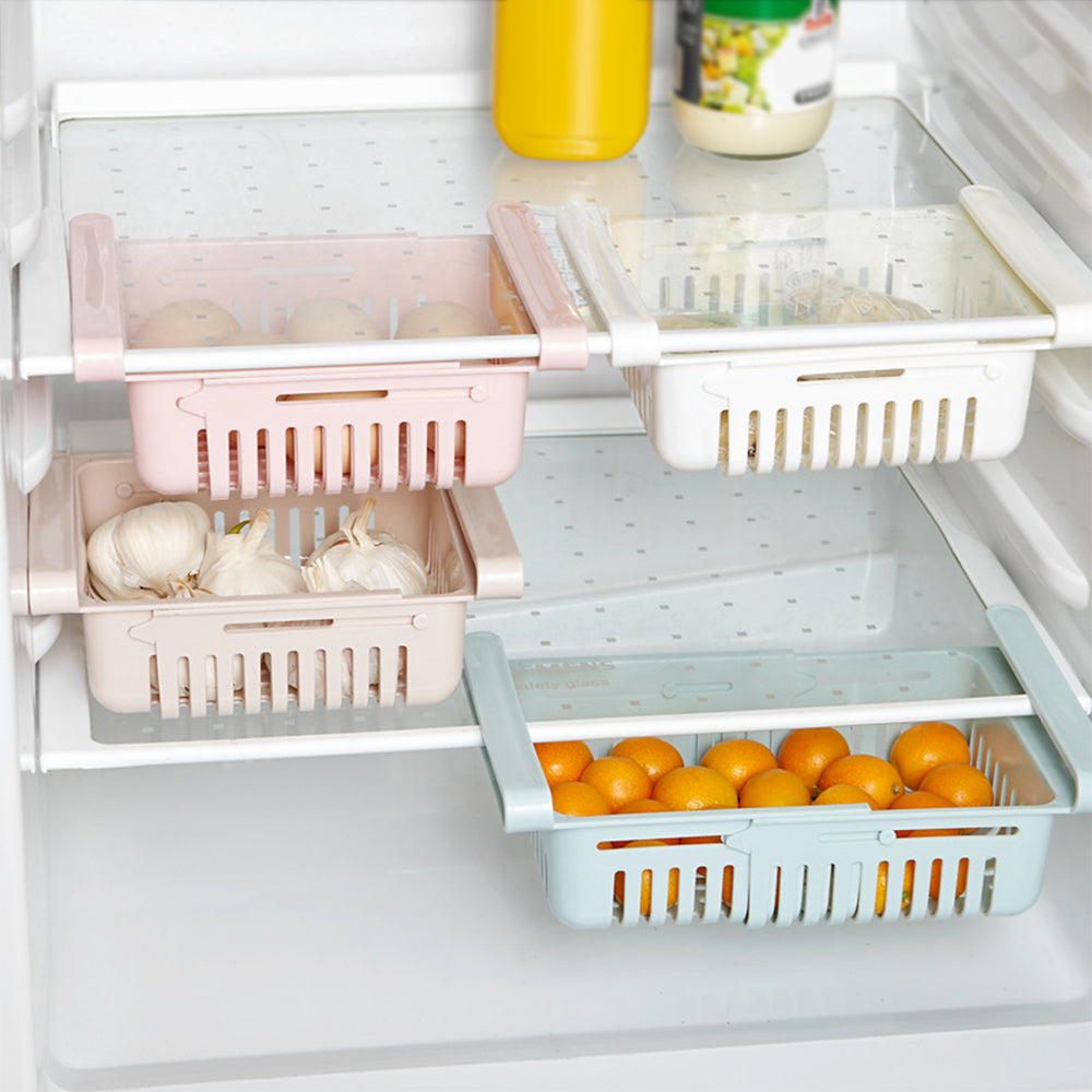 Adjustable Fridge Storage Basket – Stretchable Plastic Food Organizer Drawer (1 Pc, Random Color)