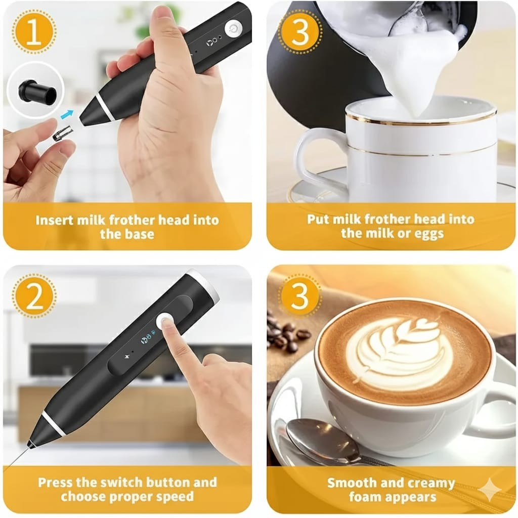 Rechargeable Coffee Beater – USB Milk Frother & Stainless Steel Whisk