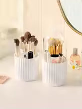 360° Rotating Makeup Brush Holder – Dust-Proof Cosmetic Organizer with 6 Compartments & Travel Brush Bag