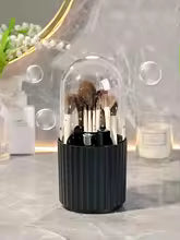 360° Rotating Makeup Brush Holder – Dust-Proof Cosmetic Organizer with 6 Compartments & Travel Brush Bag